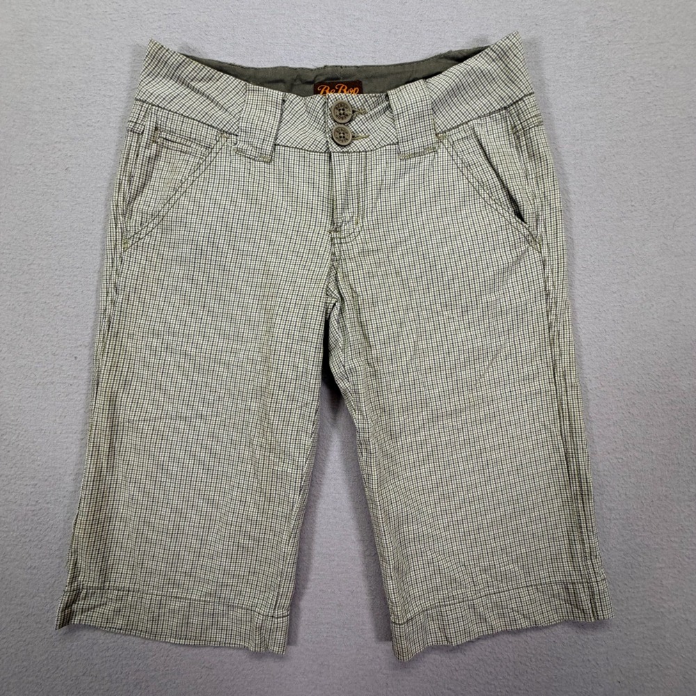BeBop Womens Capri Pants Regular Fit Green Micro Check Plaid Cotton Size 3